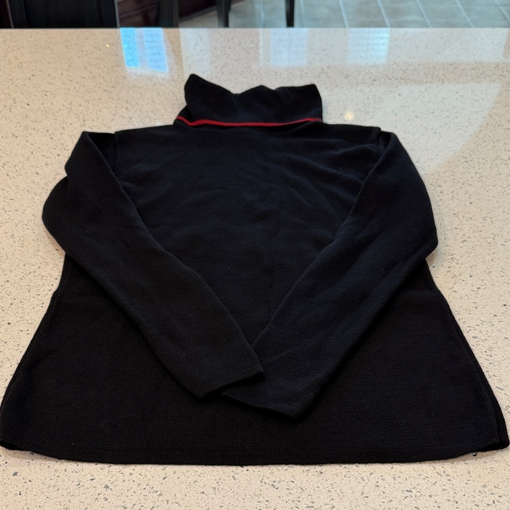 R2 Black Turtleneck Cowl Sweater with Red Accent